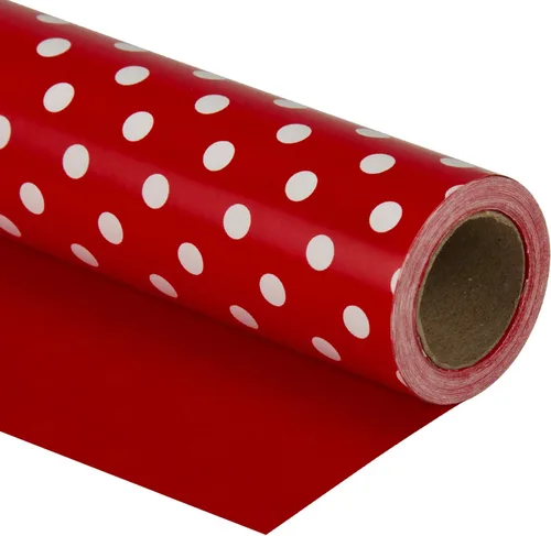 Miniatura 13 de Papel de regalo reversible WRAPAHOLIC, diseño de lunares negro para regalos de cumpleaños, santos, bodas, baby shower. Medidas: 30 pulgadas x 33