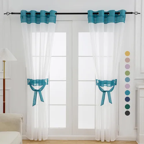 Miniatura 16 de L.Z.E - Cortinas transparentes blancas y negras de 63 pulgadas de largo, 2 paneles para sala de estar, cortinas elegantes y modernas transparentes