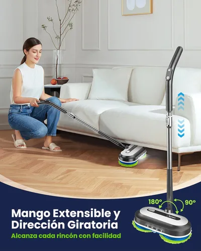 Miniatura 3 de Blonex Limpiador de piso inalámbrico eléctrico, trapeador eléctrico giratorio con faros LED y rociador de agua, batería de larga duración, tanque