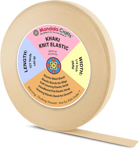 Miniatura 139 de Mandala Crafts Carrete de bandas elásticas anchas de 1/2 pulgada color beige para cinturas de pantalones, costura y manualidades DIY, 88 yardas