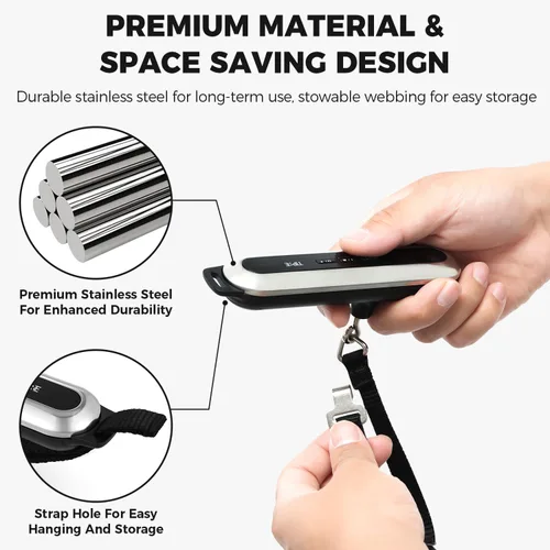 Miniatura 4 de Báscula de equipaje de viaje, báscula digital de maleta de 110 libras, báscula de peso portátil, báscula de equipaje de mano de acero inoxidable