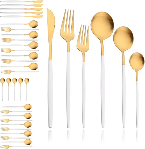 Miniatura 17 de JASHII Juego de cubiertos mate de 36 piezas con mango plano acabado satinado negro acero inoxidable cubiertos servicio para 6 para cocina casera