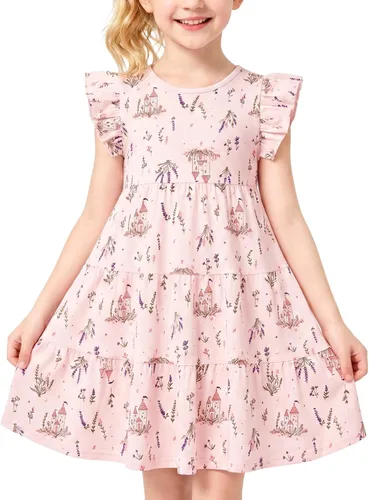 Vestido casual para niñas, de algodón suave, manga corta, transpirable, acampanado, para adolescentes, talla 2T, 3T, 4T, 5, 6, 7, 8, 9, 10, 12, 13