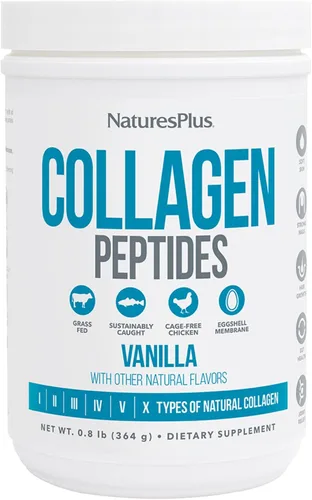 NaturesPlus Péptidos de colágeno, vainilla, polvo de 0.8 libras, salud del cabello, la piel, las uñas y las articulaciones, apoyo del sistema