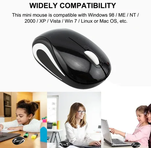 Miniatura 3 de Mini mouse inalámbrico para computadora, tamaño pequeño, portátil, compacto de viaje, USB óptico de 3 botones, 1000 DPI, mouse inalámbrico para Negro