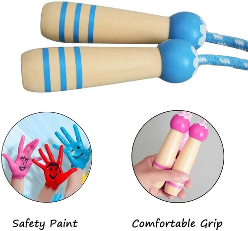 Miniatura 3 de Cuerda de Saltar para Niños, Lorvain Cuerda de Saltar Ajustable, Cuerdas de Saltar para Niños con Mango de Madera para Niñas y Niños, Cuerdas
