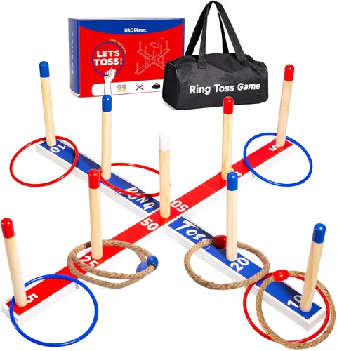 Juegos de juguetes para interiores y exteriores, juego de lanzamiento de anillos de madera grandes mejorados para niños, juegos de césped al aire