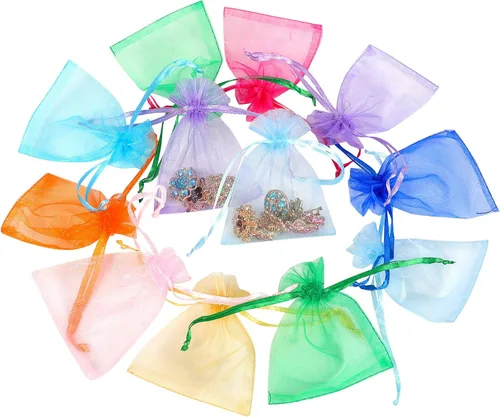 Miniatura 5 de Boshen 100/200 bolsas de organza transparentes para regalos y dulces, bolsas de malla para joyas con cordón al por mayor para detalles de bodas