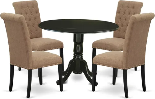 Miniatura 16 de East West Furniture DLBR3-BLK-17 - Juego de muebles de comedor de 3 piezas que contiene una mesa de comedor redonda con gotas y 2 sillas tapizadas