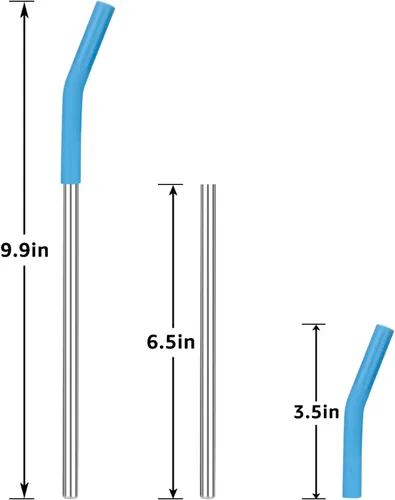 Miniatura 2 de Zenbo Juego de 6 pajitas de metal reutilizables de acero inoxidable con codo de punta flexible de silicona, 6 popotes de acero, 6 puntas