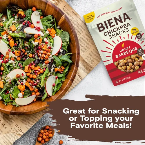 Miniatura 7 de Biena Bocadillos crujientes de garbanzos tostados, barbacoa, alto en proteínas, alto en fibra, sin gluten, a base de plantas, sin OMG, aperitivos