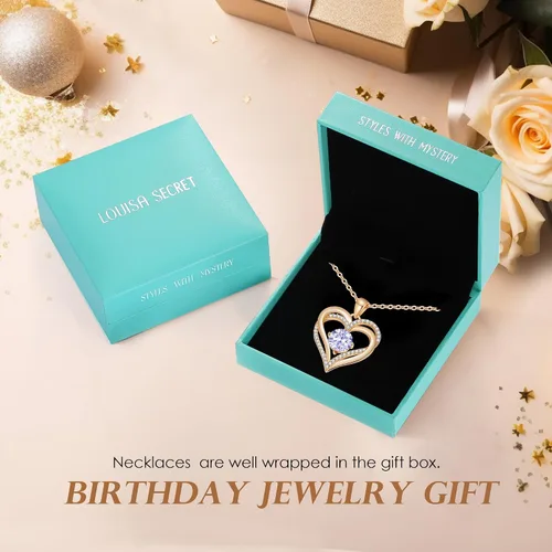 Miniatura 64 de LOUISA SECRET Love Heart Birthstone Necklaces for Women, Birthday Gift for Women, Anniversary Jewelry for Wife Her, 925 Sterling Silver Pendant