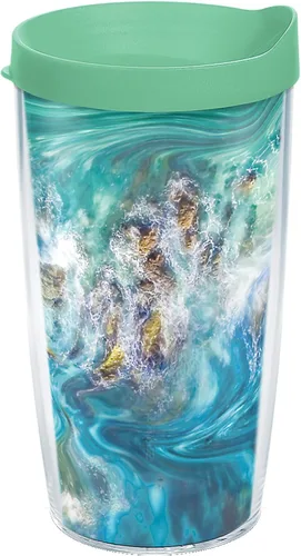 Tervis Teal Splash - Vaso aislado de doble pared hecho en Estados Unidos mantiene las bebidas frías y calientes, 16 onzas, clásico