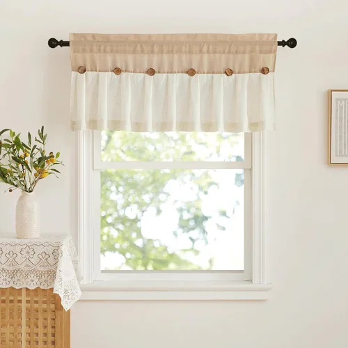 Miniatura 7 de NICETOWN Cenefa con textura de lino para ventana de cocina y sala de estar, filtrado de luz, estilo campestre bohemio, con bolsillo para barra, 2
