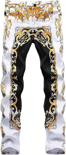 Miniatura 30 de Baylvn - Pantalones de mezclilla entallados y estampados para hombre con corte recto