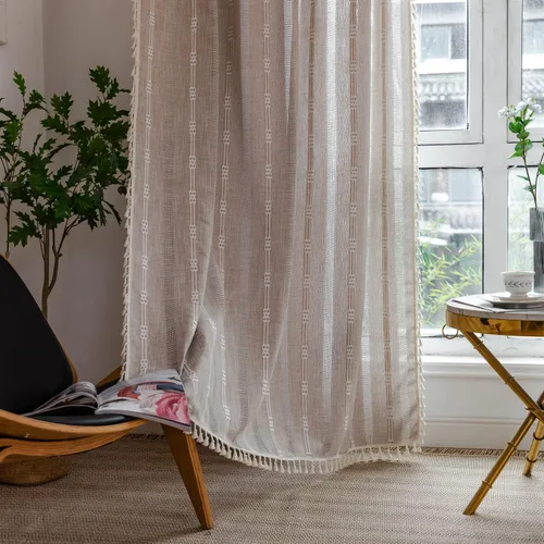 Cortinas de estilo bohemio semiopacas de Colorigan, juego de 2 paneles de 63, 84, 96 pulgadas de largo, cortinas rústicas para ventanas de granja