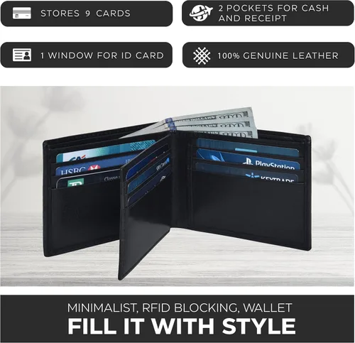 Miniatura 3 de Carteras RFID delgadas para hombres - Cartera de bolsillo frontal de piel genuina