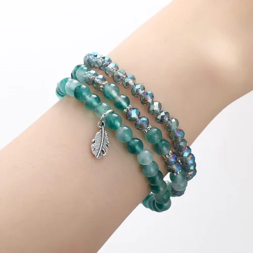 Miniatura 3 de Noessla Pulseras apilables de cuentas de cristal para mujer, pulseras elásticas bohemias de múltiples capas, pulsera de cuentas de piedra natural