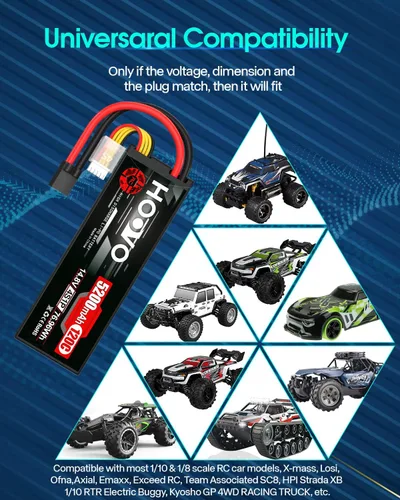 Miniatura 7 de HOOVO 4S Lipo Battery 14.8V 120C 5200mAh RC Car Battery Hard Case with TR Plug Compatible para 1/8 y 1/10 RC Car Buggy Truck Slash 4X4 Crawler