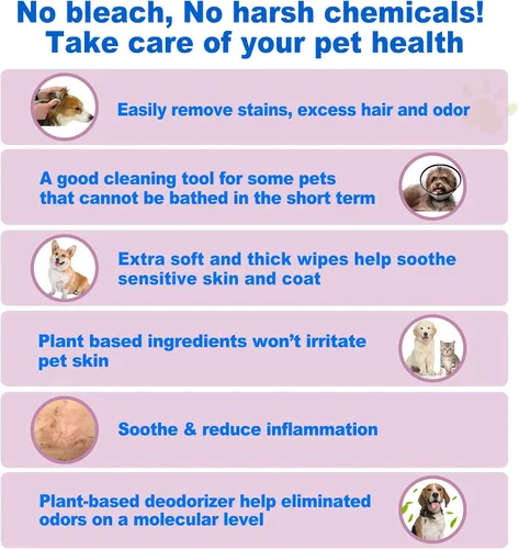 Miniatura 3 de DR.EASY Toallitas removedoras de olores para mascotas, 100 unidades, ingredientes a base de plantas de lavanda para limpieza de patas, cuerpo, nariz