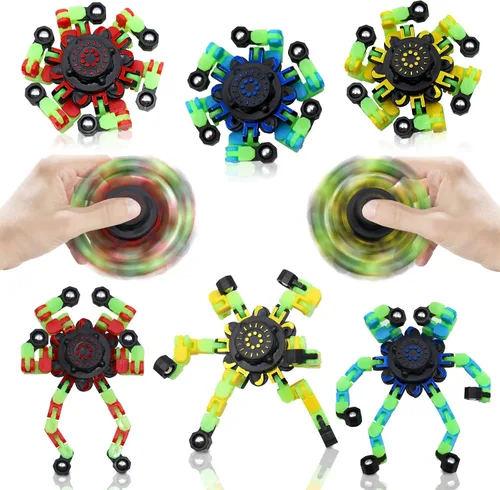 Miniatura 3 de 8 piezas de juguetes para ansiedad que brillan en la oscuridad, giroscopio en la punta del dedo DIY robot deformable divertido juguete sensorial