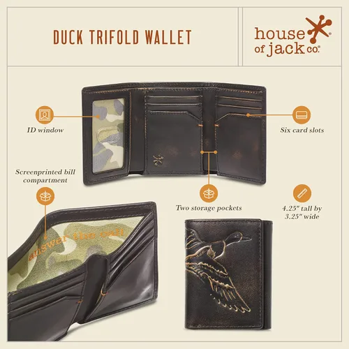 Miniatura 12 de House of Jack Co. Billetera triple Trifold de cuero para hombre Piel de vaca de grano completo con acabado pulido a mano Cartera