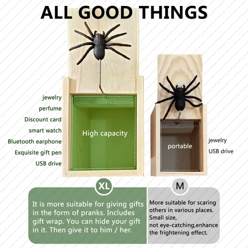 Miniatura 2 de PARNIXS Caja de broma de araña grande mejorada de goma, versión máxima práctica, puede contener un anillo de tarjeta de crédito, cadena de perfume
