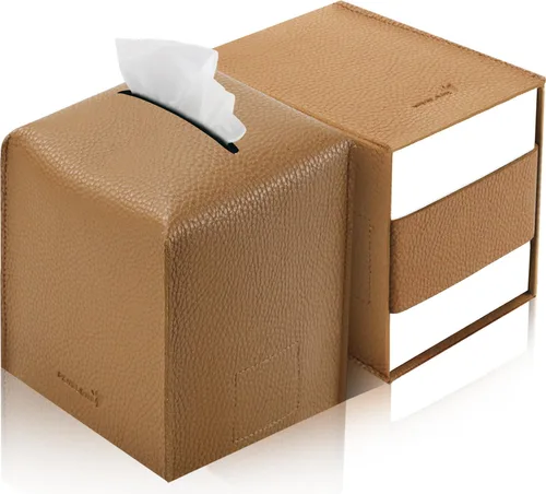 Miniatura 10 de Funda para caja de pañuelos 5 x 5 x 5 pulgadas de piel sintética, organizador cuadrado de caja de pañuelos en cubo para baño, encimera de tocador