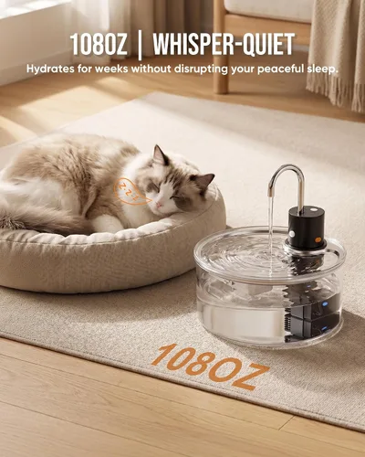 Miniatura 5 de Wireless Cat Water Fountain Glass DIY - 108oz/3.2L Automatic Ultra-Quiet Cat Water Fountain Cordless, Glass Battery Operated Pet Fountain