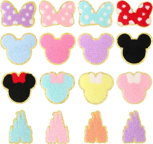 16 parches de felpilla para planchar, coloridos parches bordados de chenilla BearCastle Bowknot para coser, apliques bordados, accesorios de