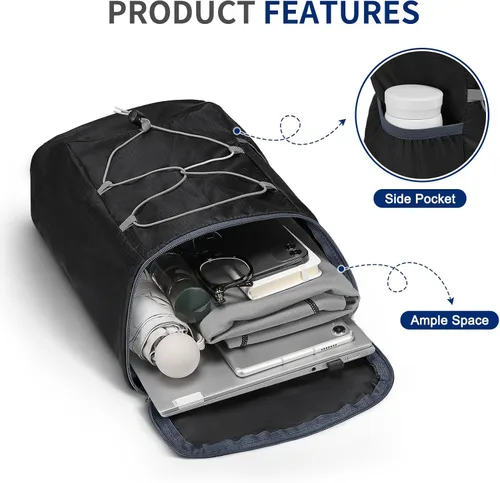 Miniatura 5 de Mochila plegable ligera para senderismo, 20 litros, para acampar, ciclismo, al aire libre, color negro