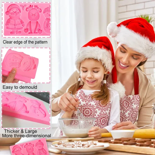 Miniatura 6 de Moldes de Silicona Grandes de Navidad 3D Molde de Papá Noel Moldes de Muñeco de Nieve Moldes de Reno Molde de Fondant Moldes para Galletas Chocolate