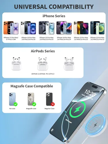 Miniatura 6 de Cargador inalámbrico magnético de 10 pies de carga rápida Apple Mag-Safe Cargador magnético para iPhone 17Pro Max/16 Pro Max/16Pro/16/iPhone 15Pro