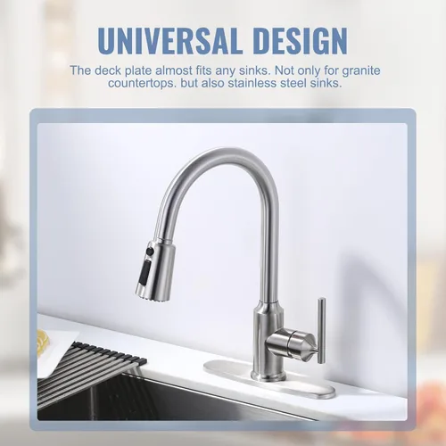 Miniatura 5 de WOWOW Placa de grifo, cubierta de fregadero de cocina, placa de acero inoxidable para 1 o 3 agujeros, baño o cocina, grifo mezclador, 10 pulgadas