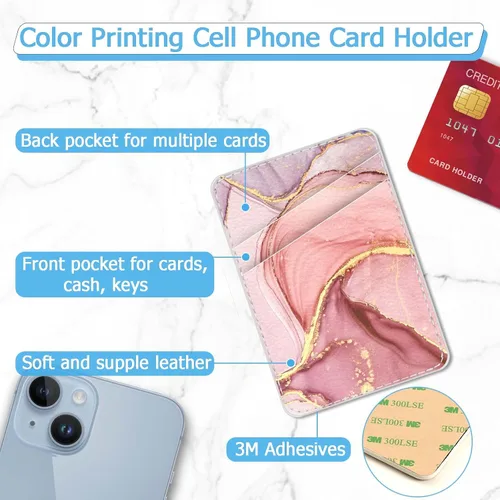 Miniatura 2 de Cartera de cuero para teléfono con tarjetero para teléfono, adhesivo para teléfono con adhesivo, elegante funda para tarjetas de crédito, adecuado