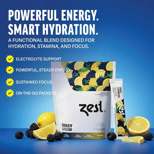 Miniatura 2 de ZEST Paquetes de bebidas energéticas de hidratación y preentrenamiento, polvo de electrolitos limpios con 250 mg de cafeína, 14 barras de polvo