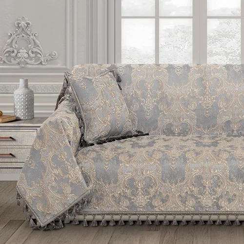 Miniatura 13 de Loom and Mill Fundas de sofá de lujo de tela jacquard, fundas para sofá, protector de muebles con borde de encaje y borlas hechas a mano
