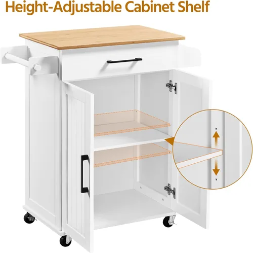 Miniatura 7 de Yaheetech Carrito de cocina con cajón, isla de cocina con ruedas con estante de almacenamiento y gabinetes, carrito de microondas para cocina