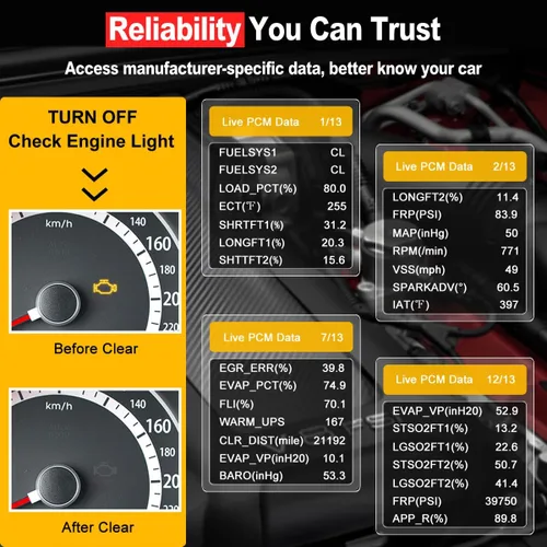 Miniatura 5 de Escáner OBD2 con probador de batería, lector de códigos de automóvil para comprobar la luz del motor, datos en vivo, voltaje y vida de la batería