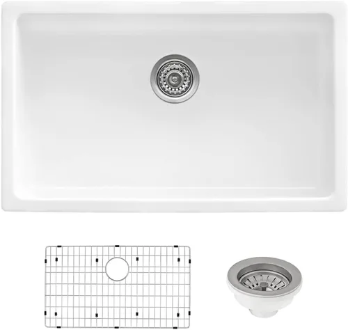 Miniatura 8 de Ruvati RVL2420BK - Fregadero de cocina de montaje inferior/empotrado de arcilla refractaria de 24 pulgadas - negro brillante