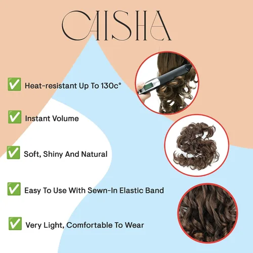 Miniatura 3 de CAISHA Postizo de Cabello, Envoltura de Cabello, Fibras Sintéticas Resistente al Calor, Rizado Desordenado, Recogido, Negro HW6