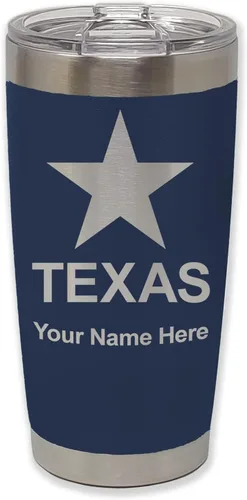Miniatura 19 de LaserGram Vaso aislado al vacío de 20 onzas, bandera de Texas, grabado personalizado incluido (negro)