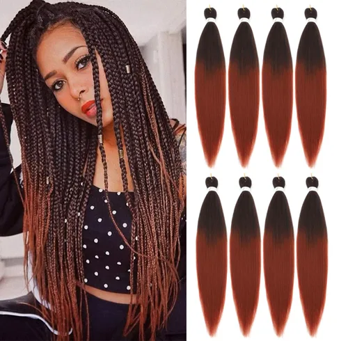 Miniatura 13 de Cabello Trenzado Ombré Pre-Estirado 26 Pulgadas Ombré Marrón 8 Paquetes/Lote Trenza Fijación con Agua Caliente Cabello Sintético Profesional