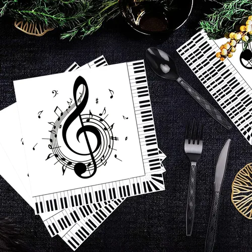 Miniatura 5 de Notas musicales para fiesta, 150 piezas, juego de vajilla para fiesta musical, incluye platos de notas musicales de 9 y 7 pulgadas, platos y Set