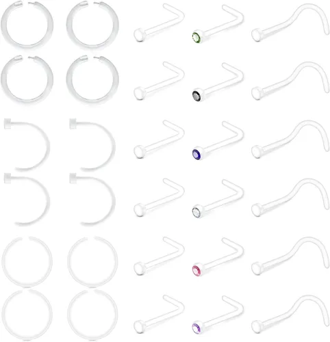 Miniatura 10 de JFORYOU Anillo de nariz acrílico transparente de 0.71 a 0.78 onzas (0.63-0.71 oz), joyería para el cuerpo para hombres y mujeres
