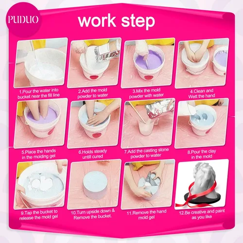 Miniatura 7 de Puduo Kit de Moldeo de Manos para Parejas o Familia, Molde de Mano de Yeso DIY Kit de Escultura de Recuerdo, Regalos para Ella, Niños, Bodas