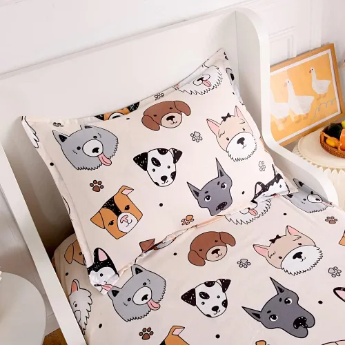 Miniatura 2 de Juego de 2 sábanas bajeras y fundas de almohada suaves para cama con bonitos patrones de cachorros, sábanas estampadas con patrón de perritos para 2
