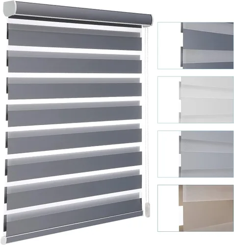 Miniatura 61 de MYshade Persianas enrollables de cebra opacas (85 %) con cordón para ventanas interiores, persianas de doble capa beige para dormitorio, baño, sala