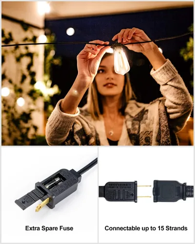 Miniatura 6 de Lightdot Luces LED para Patio de Exterior de 200 Pies (2 x 100 Pies), Luces de Cadena LED con Certificación ETL con Bombillas Edison Vintage