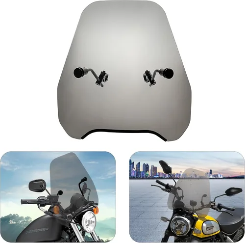 FATECIM Parabrisas Pantalla de Motocicleta Ahumado de 15" Montaje en Manillar de 1 1/8" Deflector de Viento de Motocicleta Pantalla Universal para